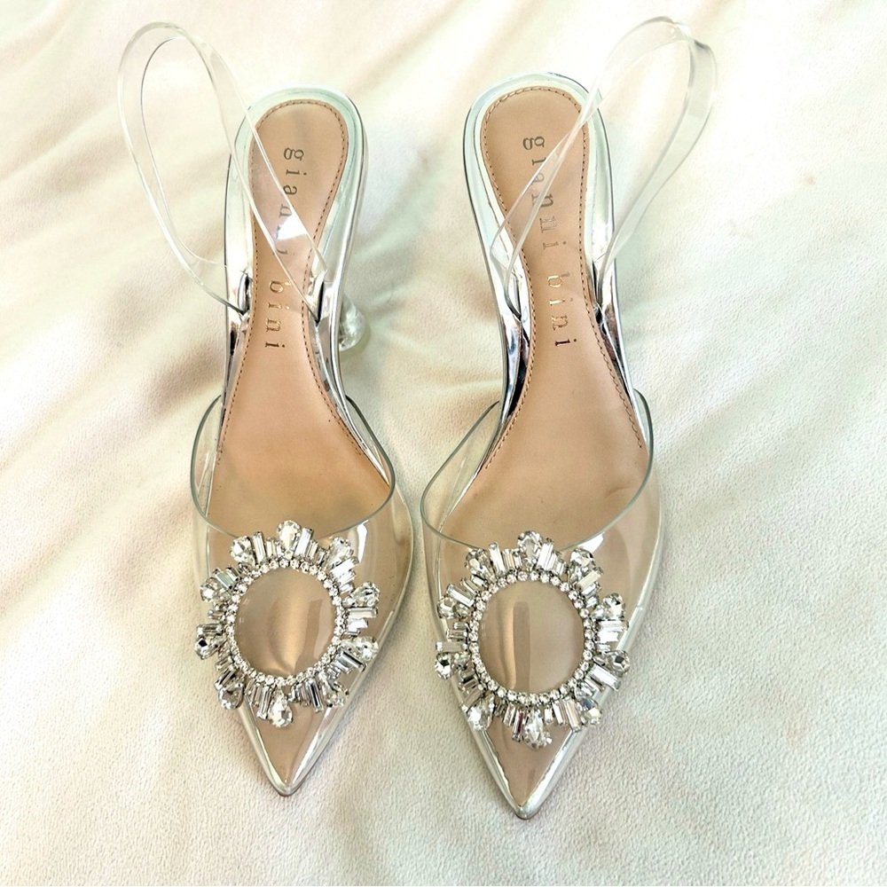 Gianni Bini Clear Rhinestone Sculpted Heels